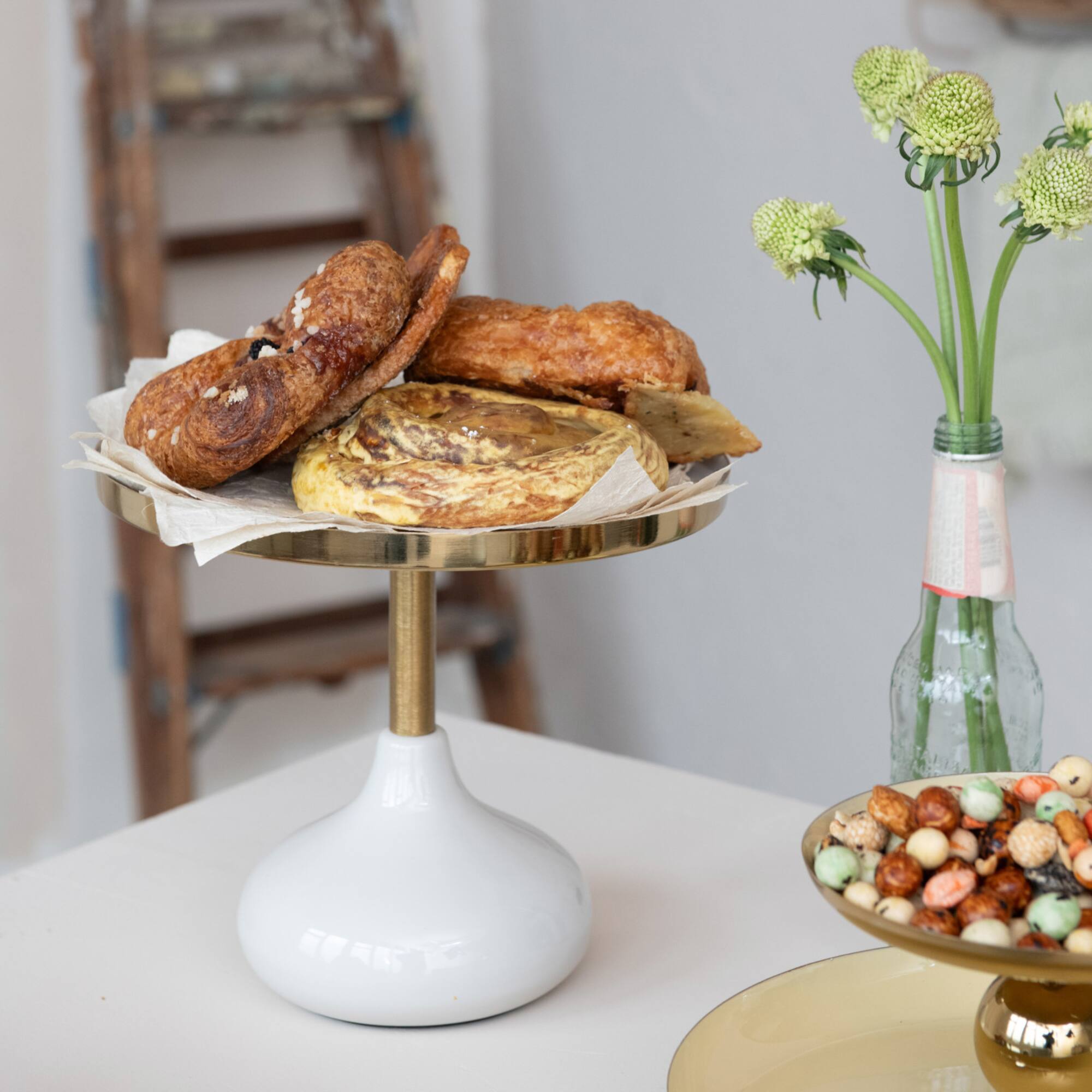 Hello Honey® 9.25" Cream Round Enameled Metal Pedestal